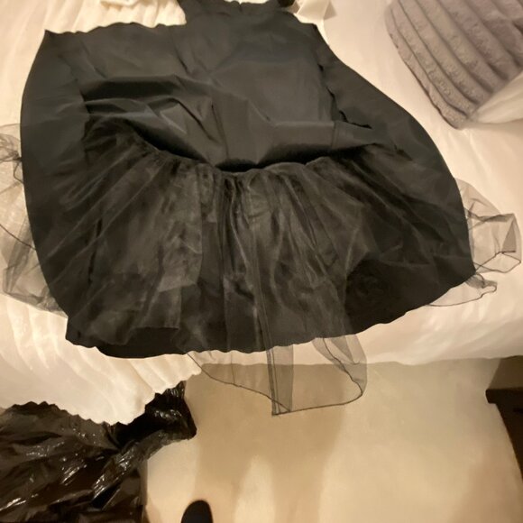 Belissima Formal Wide Lapel 3/4 sleeve Mermaid Gown Ivory & Black Ruched Size 8 - Picture 8 of 11